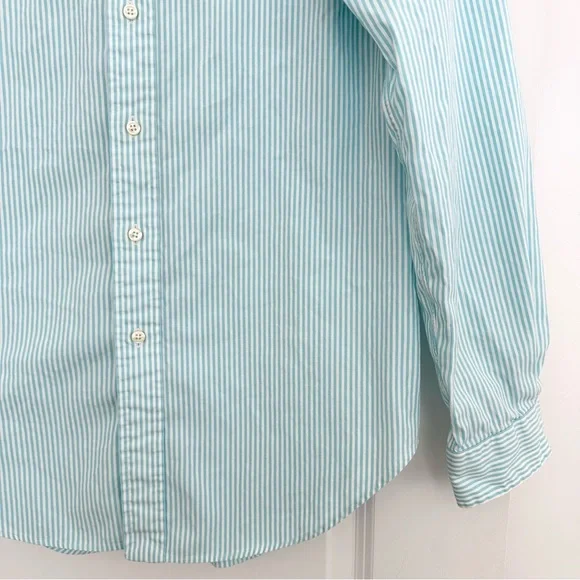 Ralph Lauren Oversized Fit Blue / Green & White Striped Button-Down Oxford Shirt - Picture 10 of 16